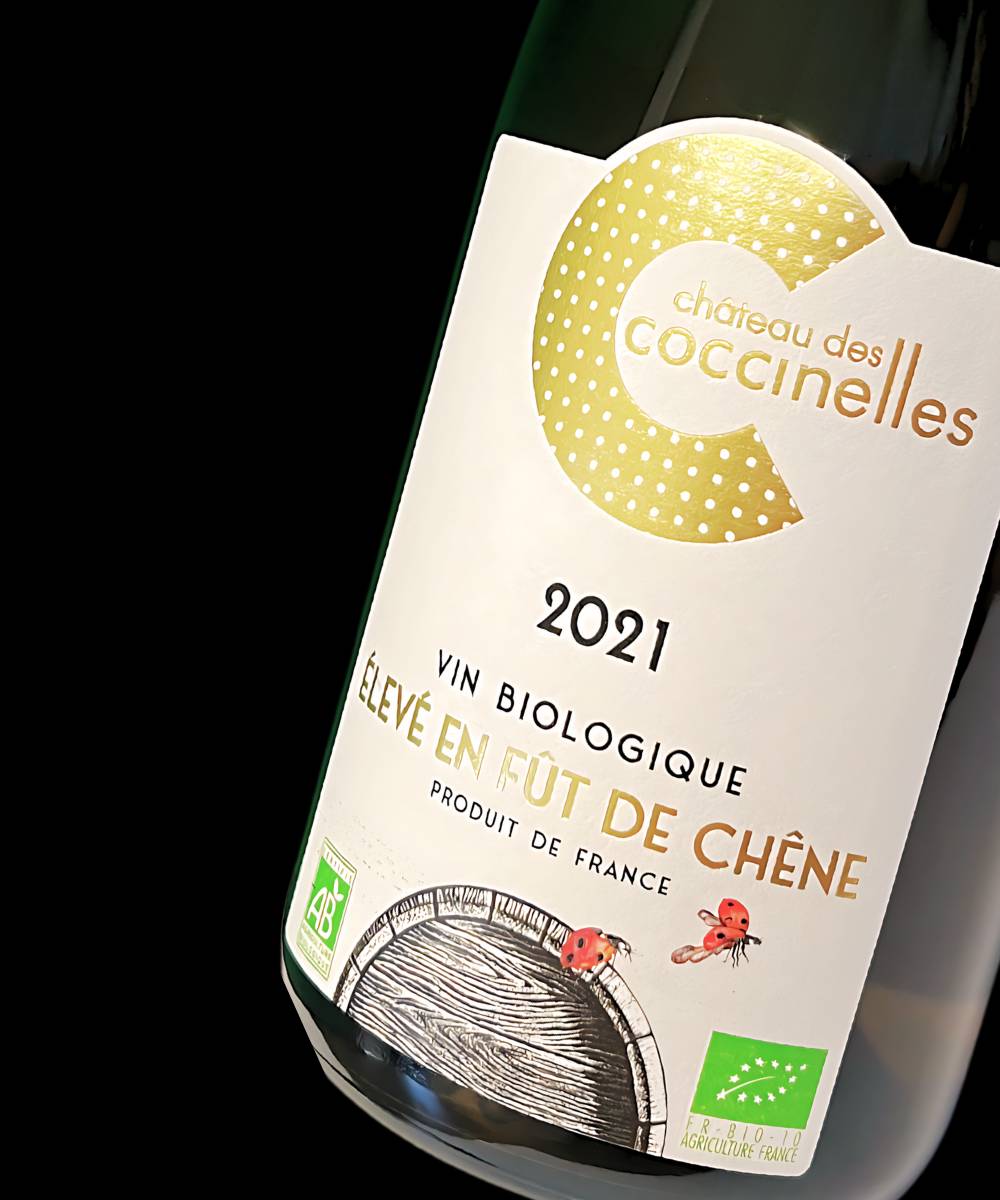 Etiquette Château des Coccinelles - Vin blanc - Elevé en fut de chêne - Vin biologique vegan - AOP Côtes du Rhône (Gard) (30)