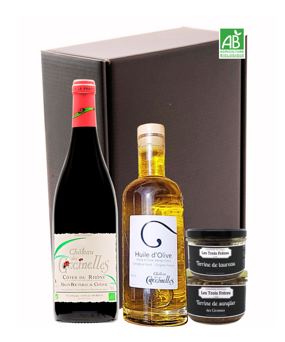 Coffret - Château des Coccinelles : Vin Rosé, Huile d'Olive et Tartinables