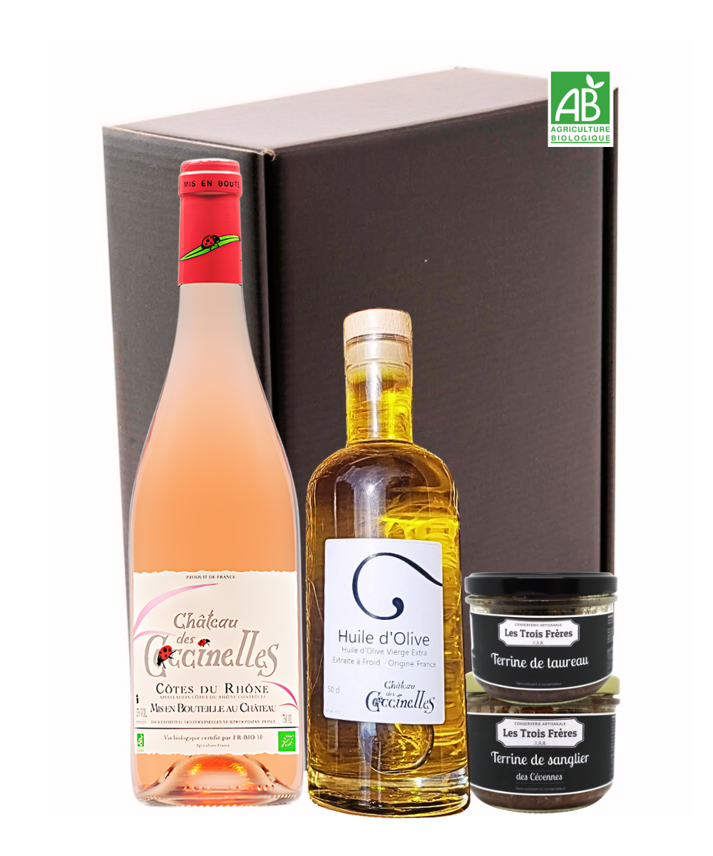 Coffret - Château des Coccinelles : Vin Rosé, Huile d'Olive et Tartinables