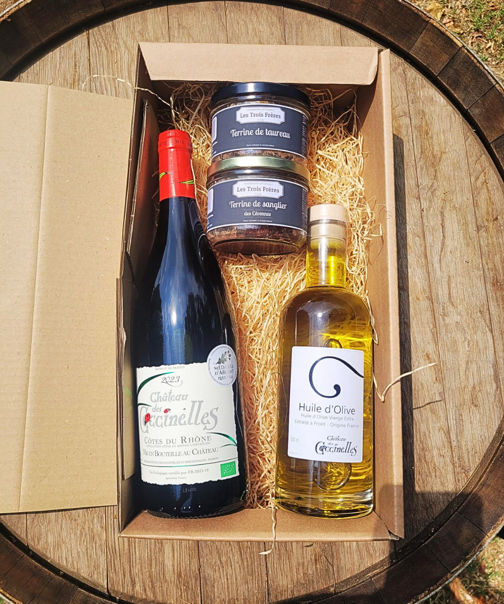 Coffret - Château des Coccinelles : Vin Rosé, Huile d'Olive et Tartinables