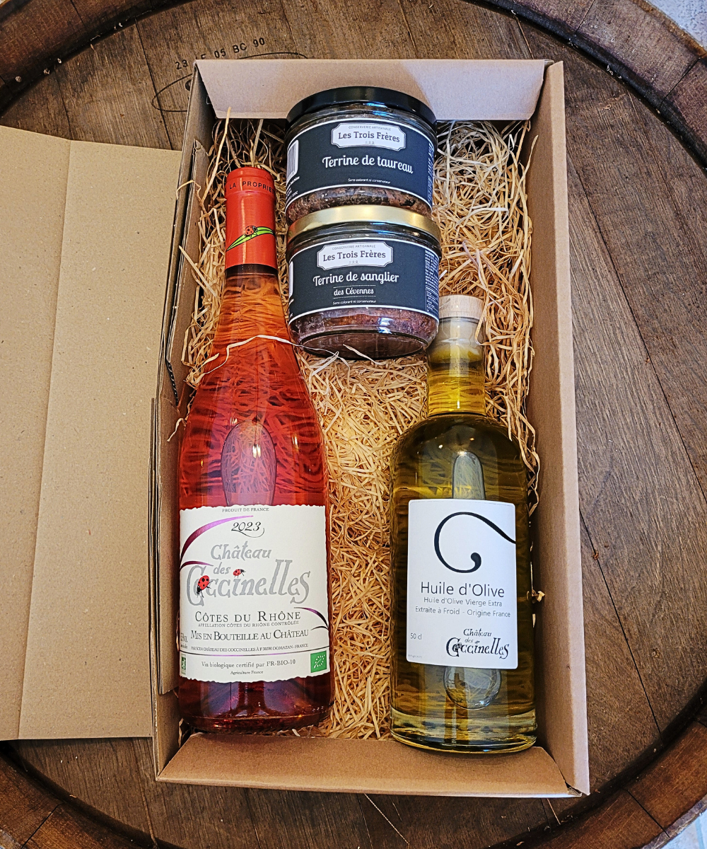 Coffret - Château des Coccinelles : Vin Rosé, Huile d'Olive et Tartinables