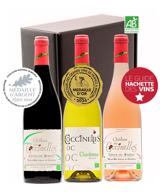 Château des Coccinelles - COFFRET Trilogie Couleur - Côtes du Rhône - IGP Pays d'Oc - Biologique