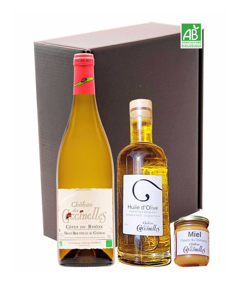 Coffret - Château des Coccinelles : Vin Rouge, Huile d'Olive et Miel