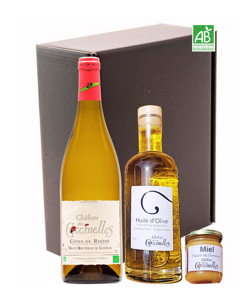 Gift Box - Château des Coccinelles: White Wine, Olive Oil and Honey