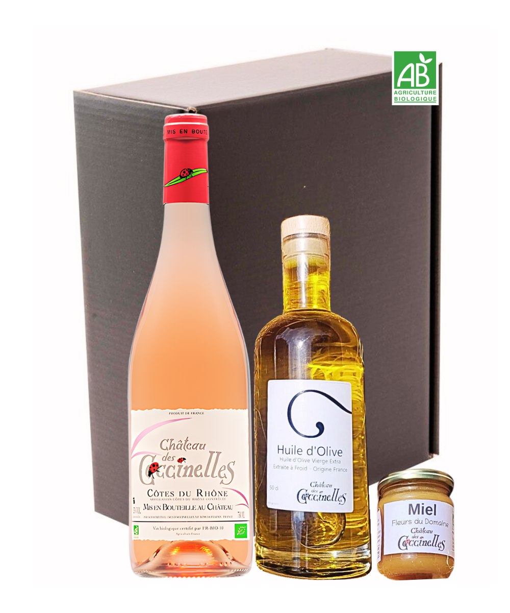 Coffret - Château des Coccinelles : Vin Rouge, Huile d'Olive et Miel