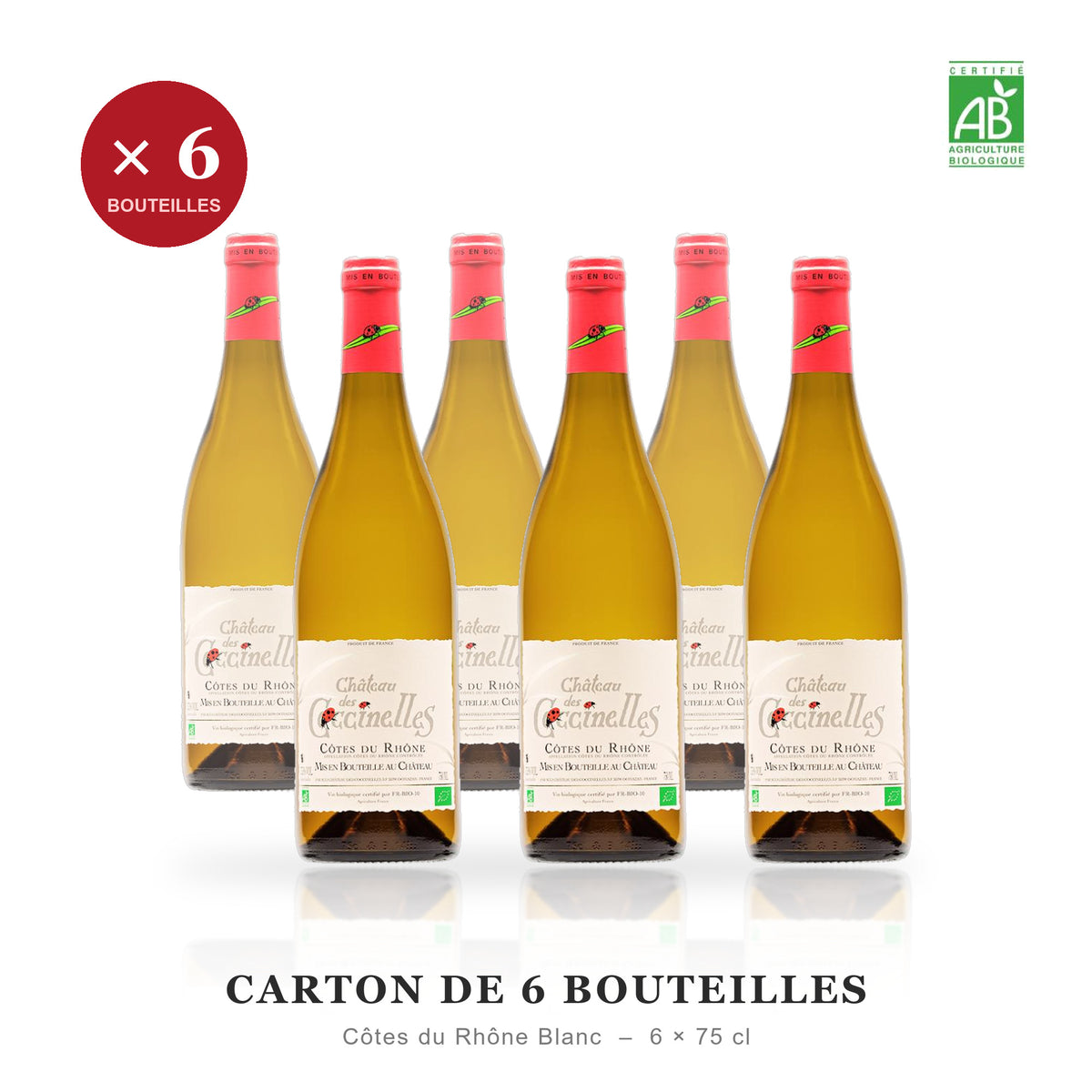 Carton de 6 bouteilles - Château des Coccinelles Côtes du Rhône blanc biologique - 6 x 75 cl