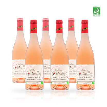 Six bouteilles de Château des Coccinelles Côtes du Rhône Rosé biologique 75 cl