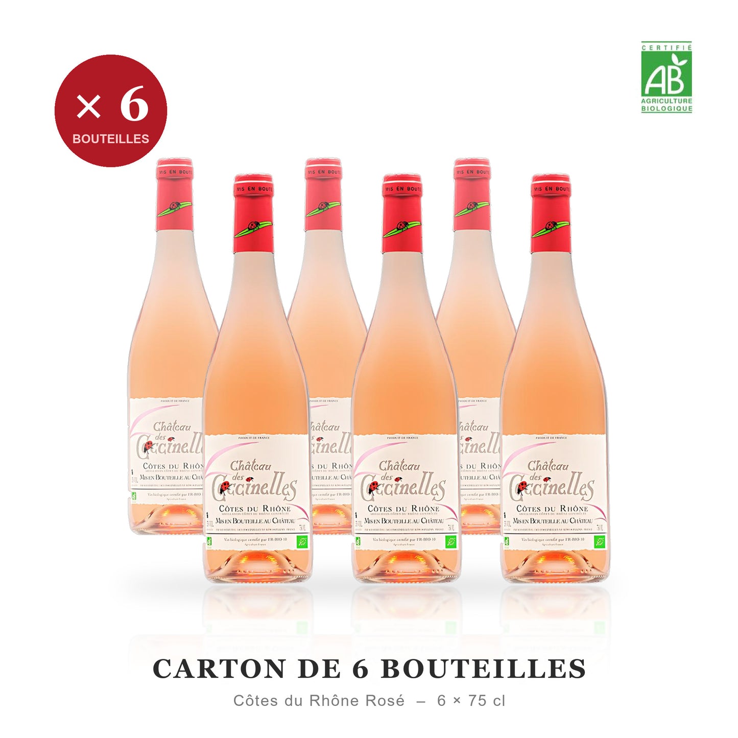 Carton de 6 bouteilles - Château des Coccinelles Côtes du Rhône Rosé biologique - 6 x 75 cl
