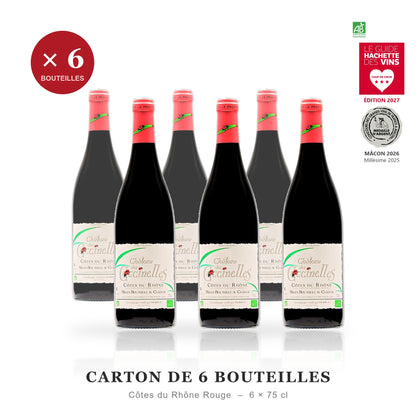 Carton de 6 bouteilles - Château des Coccinelles Côtes du Rhône rouge 2025 biologique, trois étoiles vin exceptionnel au Guide Hachette 2027 et Argent Mâcon 2026 - 6 x 75 cl