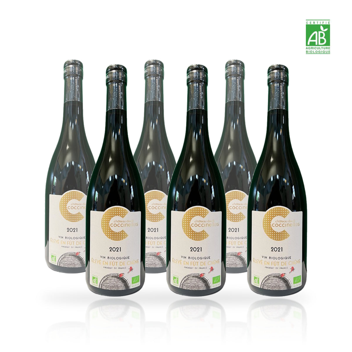 Six bouteilles de Château des Coccinelles Cuvée Icône blanc fût de chêne biologique 75 cl