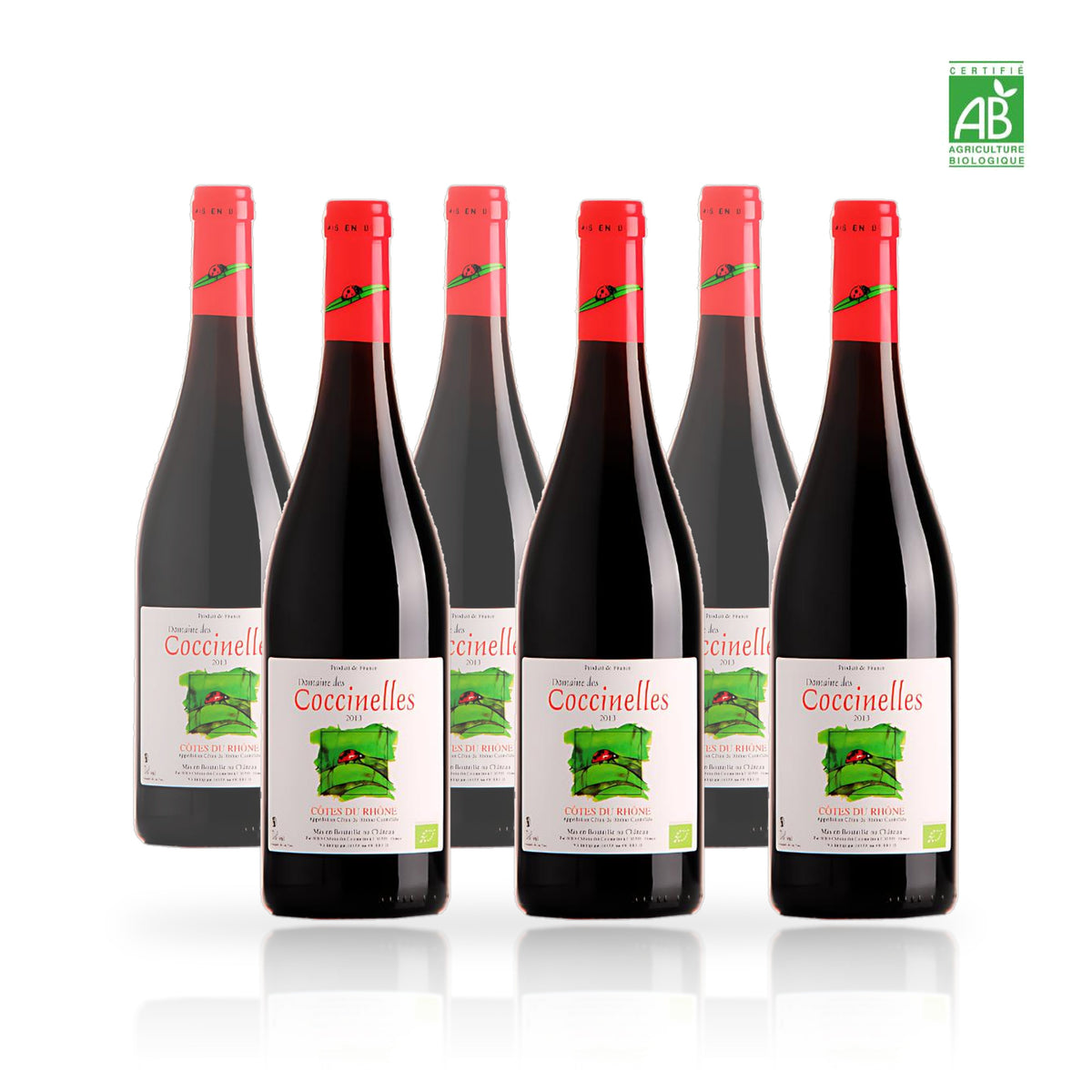 Six bouteilles de Domaine des Coccinelles Côtes du Rhône biologique 75 cl