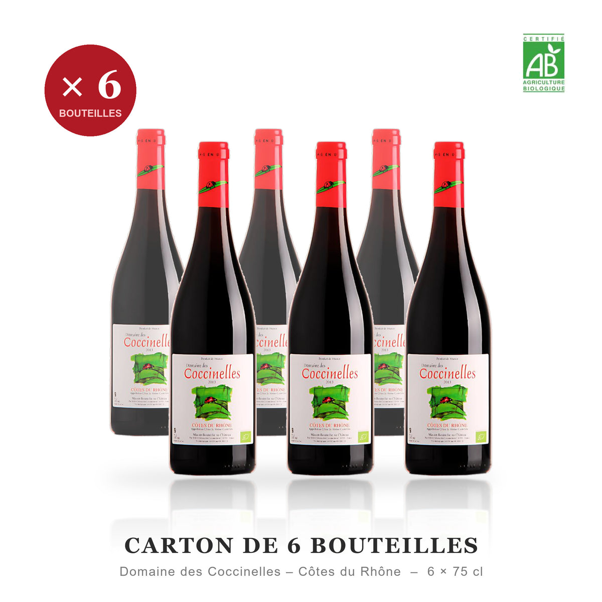 Carton de 6 bouteilles - Domaine des Coccinelles Côtes du Rhône biologique - 6 x 75 cl