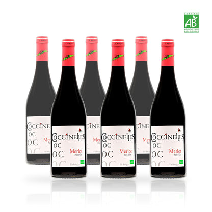 Six bouteilles de Coccinelles Merlot IGP Pays d'Oc biologique 75 cl