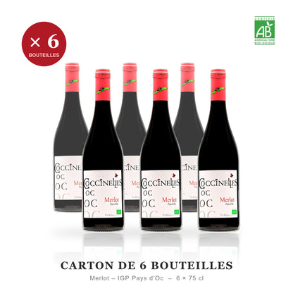 Carton de 6 bouteilles - Coccinelles Merlot IGP Pays d'Oc biologique - 6 x 75 cl